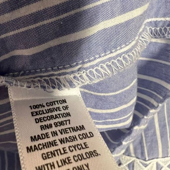 A New Approach Women's Blue White Striped‎ Tie Neck 3/4 Sleeve Blouse Size Large - Picture 5 of 7